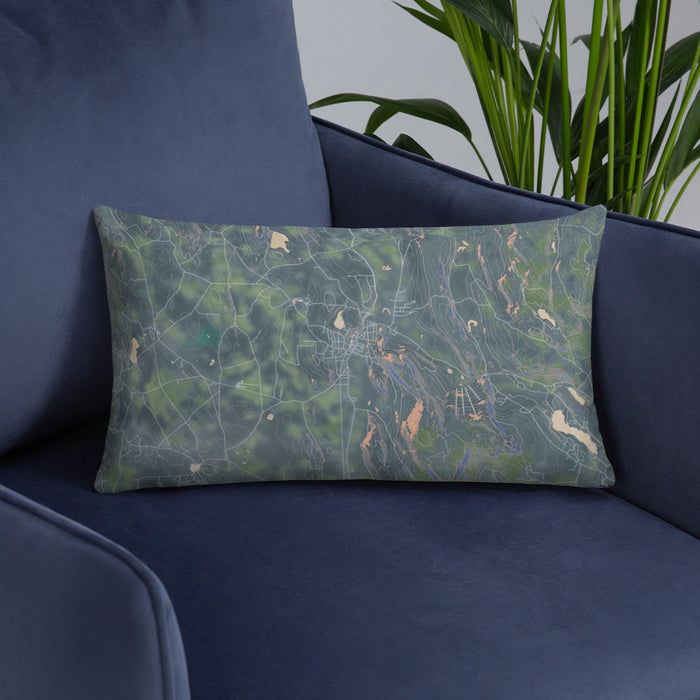 Custom Great Barrington Massachusetts Map Throw Pillow in Afternoon on Blue Colored Chair