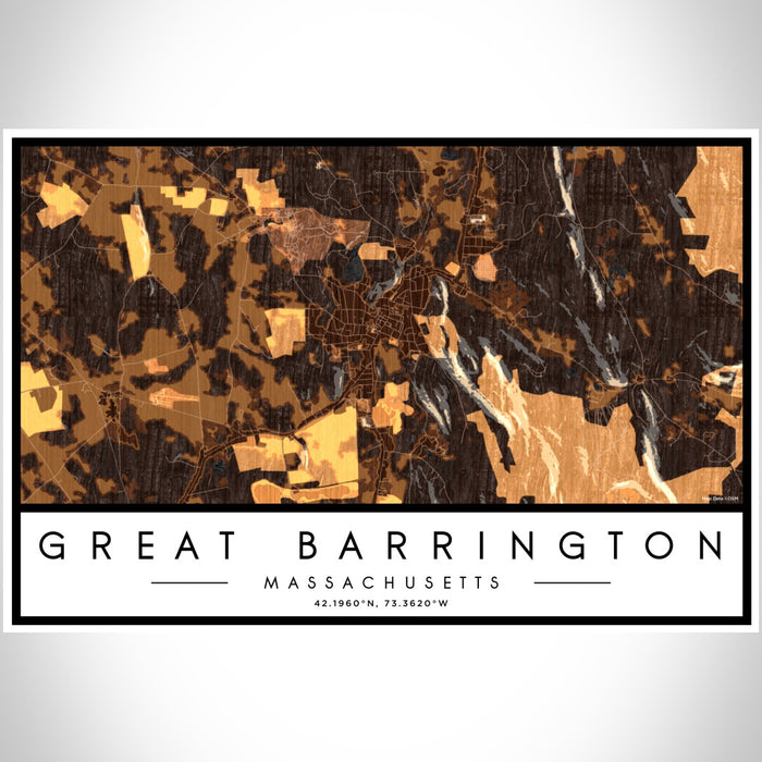 Great Barrington Massachusetts Map Print Landscape Orientation in Ember Style With Shaded Background