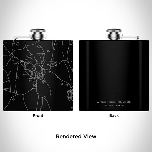Rendered View of Great Barrington Massachusetts Map Engraving on 6oz Stainless Steel Flask in Black