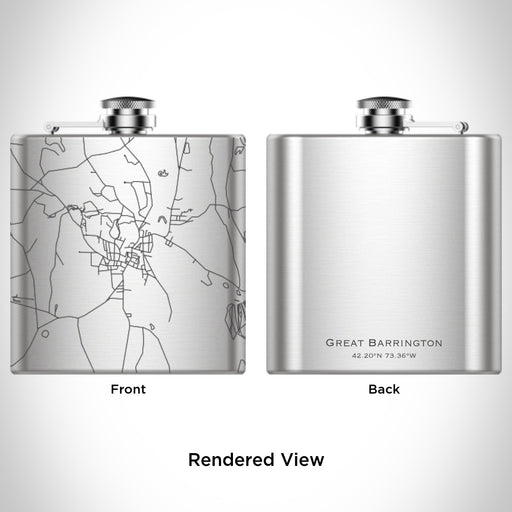 Rendered View of Great Barrington Massachusetts Map Engraving on 6oz Stainless Steel Flask