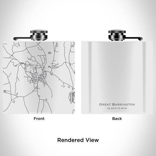Rendered View of Great Barrington Massachusetts Map Engraving on 6oz Stainless Steel Flask in White