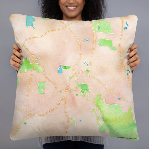 Person holding 22x22 Custom Great Barrington Massachusetts Map Throw Pillow in Watercolor