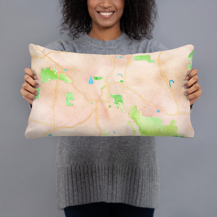 Person holding 20x12 Custom Great Barrington Massachusetts Map Throw Pillow in Watercolor