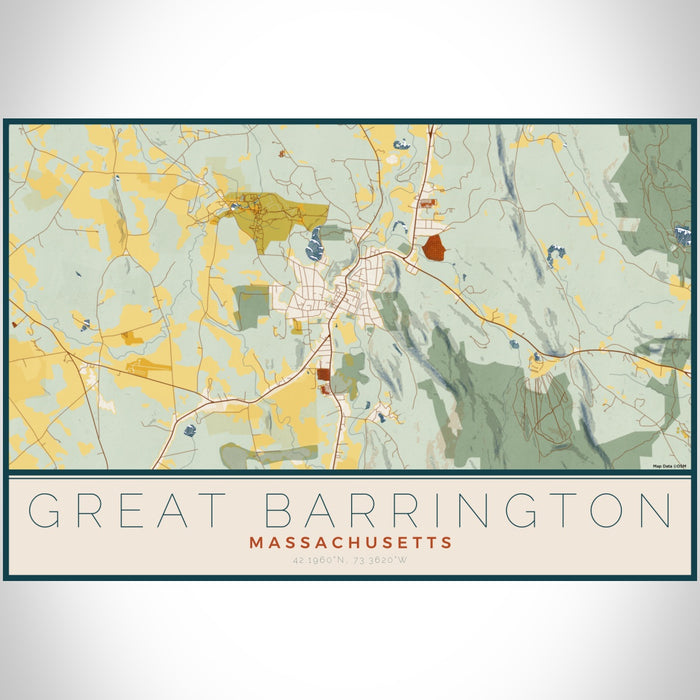 Great Barrington Massachusetts Map Print Landscape Orientation in Woodblock Style With Shaded Background