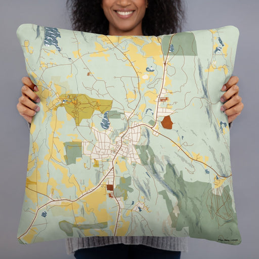 Person holding 22x22 Custom Great Barrington Massachusetts Map Throw Pillow in Woodblock