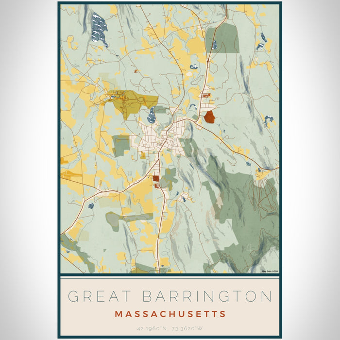 Great Barrington Massachusetts Map Print Portrait Orientation in Woodblock Style With Shaded Background