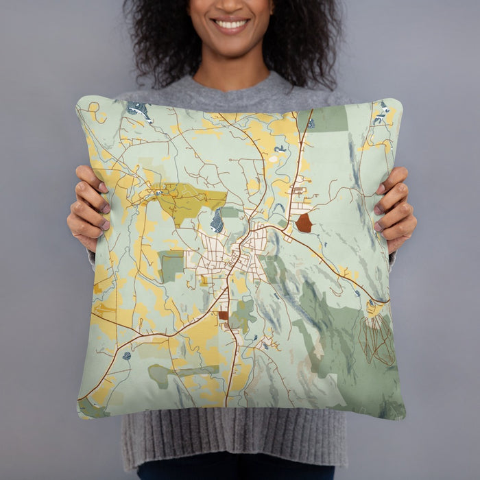 Person holding 18x18 Custom Great Barrington Massachusetts Map Throw Pillow in Woodblock