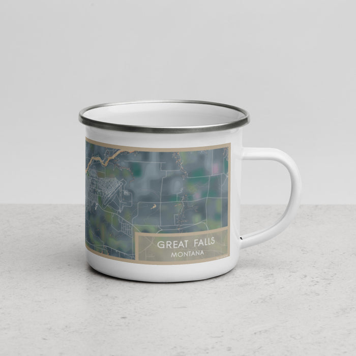 Right View Custom Great Falls Montana Map Enamel Mug in Afternoon