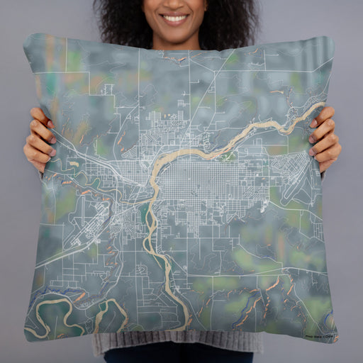 Person holding 22x22 Custom Great Falls Montana Map Throw Pillow in Afternoon