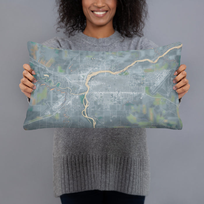 Person holding 20x12 Custom Great Falls Montana Map Throw Pillow in Afternoon