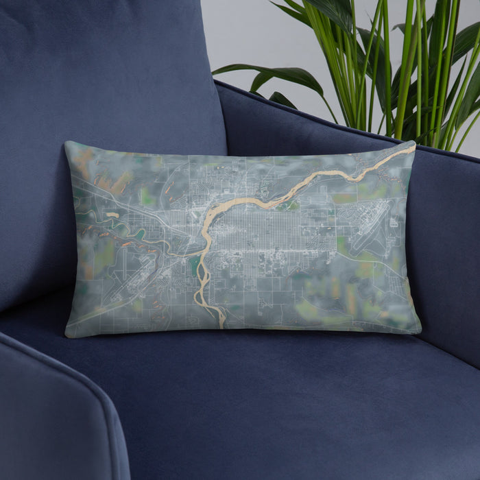 Custom Great Falls Montana Map Throw Pillow in Afternoon on Blue Colored Chair