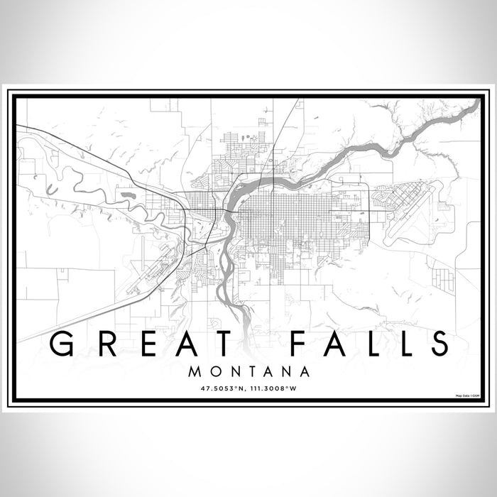 Great Falls Montana Map Print Landscape Orientation in Classic Style With Shaded Background