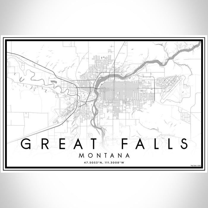 Great Falls Montana Map Print Landscape Orientation in Classic Style With Shaded Background