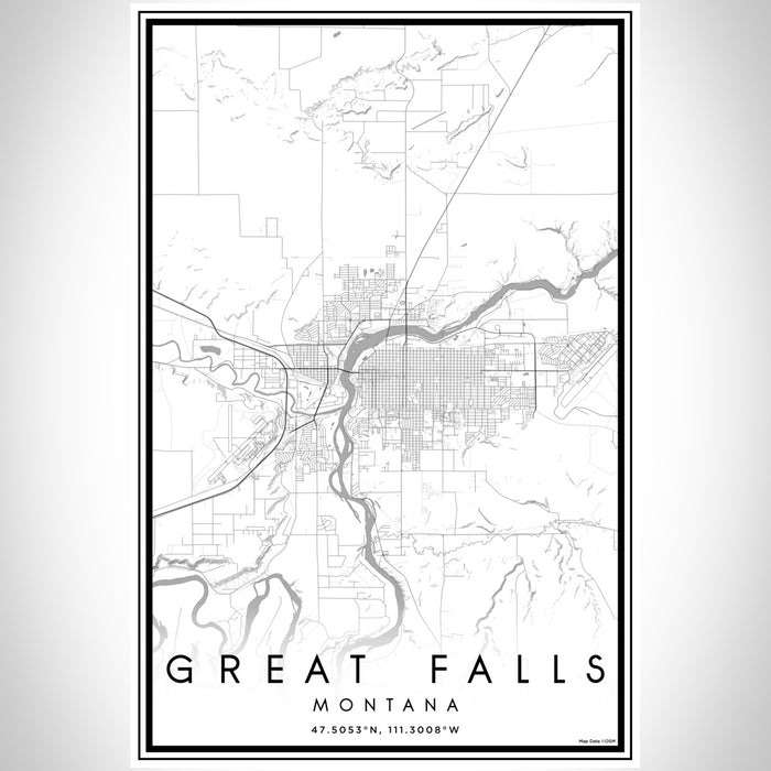 Great Falls Montana Map Print Portrait Orientation in Classic Style With Shaded Background