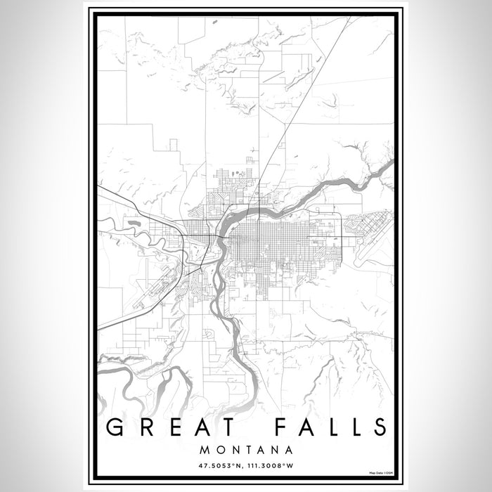 Great Falls Montana Map Print Portrait Orientation in Classic Style With Shaded Background