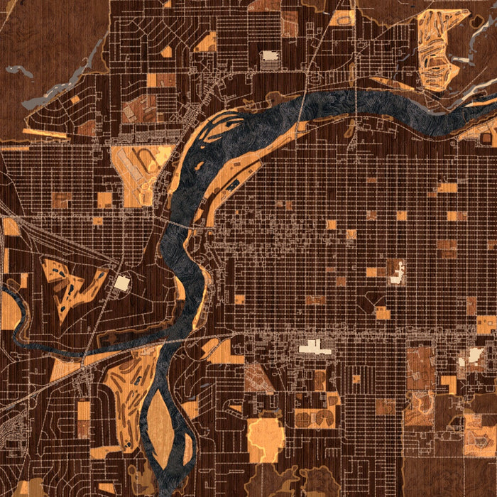 Great Falls Montana Map Print in Ember Style Zoomed In Close Up Showing Details