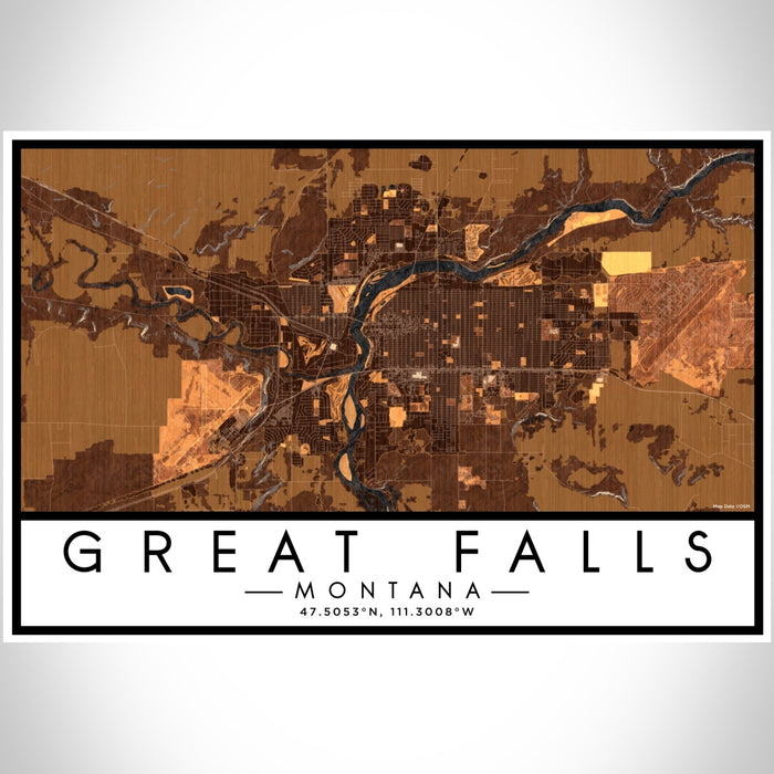 Great Falls Montana Map Print Landscape Orientation in Ember Style With Shaded Background