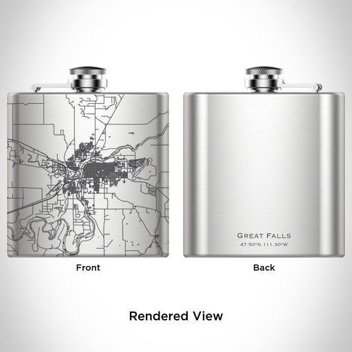 Rendered View of Great Falls Montana Map Engraving on 6oz Stainless Steel Flask