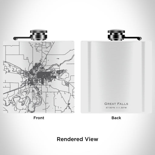 Rendered View of Great Falls Montana Map Engraving on 6oz Stainless Steel Flask in White