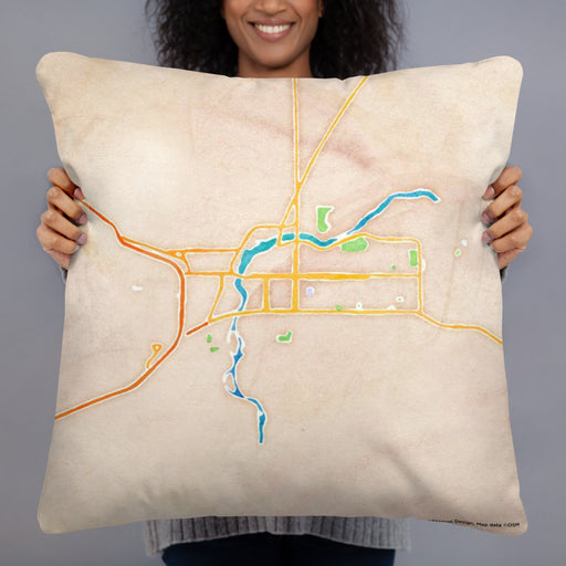 Person holding 22x22 Custom Great Falls Montana Map Throw Pillow in Watercolor