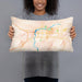 Person holding 20x12 Custom Great Falls Montana Map Throw Pillow in Watercolor