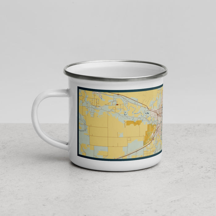 Left View Custom Great Falls Montana Map Enamel Mug in Woodblock