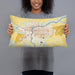 Person holding 20x12 Custom Great Falls Montana Map Throw Pillow in Woodblock