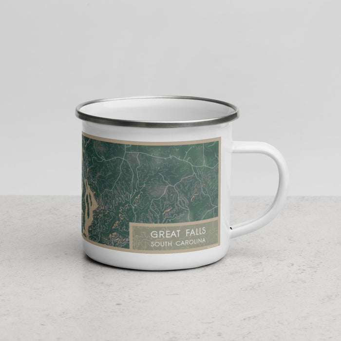 Right View Custom Great Falls South Carolina Map Enamel Mug in Afternoon