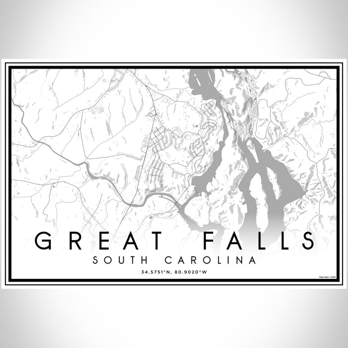 Great Falls South Carolina Map Print Landscape Orientation in Classic Style With Shaded Background