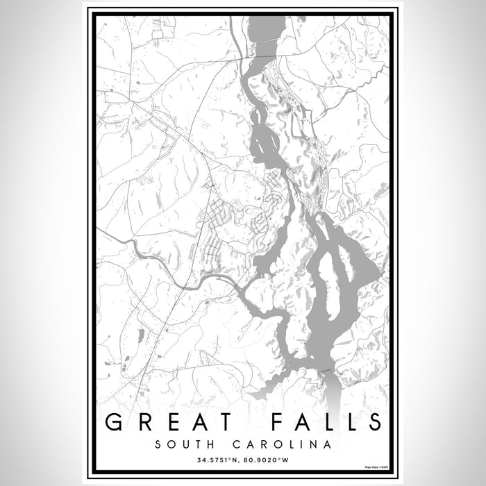 Great Falls South Carolina Map Print Portrait Orientation in Classic Style With Shaded Background