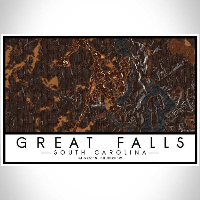 Great Falls South Carolina Map Print Landscape Orientation in Ember Style With Shaded Background