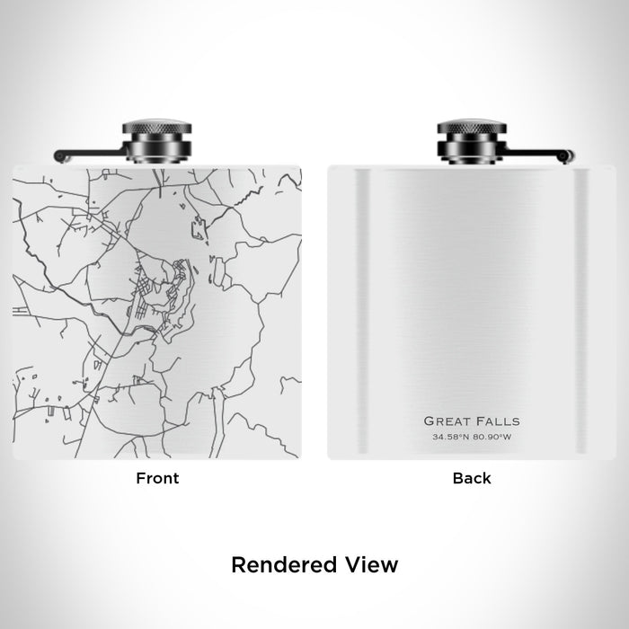 Rendered View of Great Falls South Carolina Map Engraving on 6oz Stainless Steel Flask in White