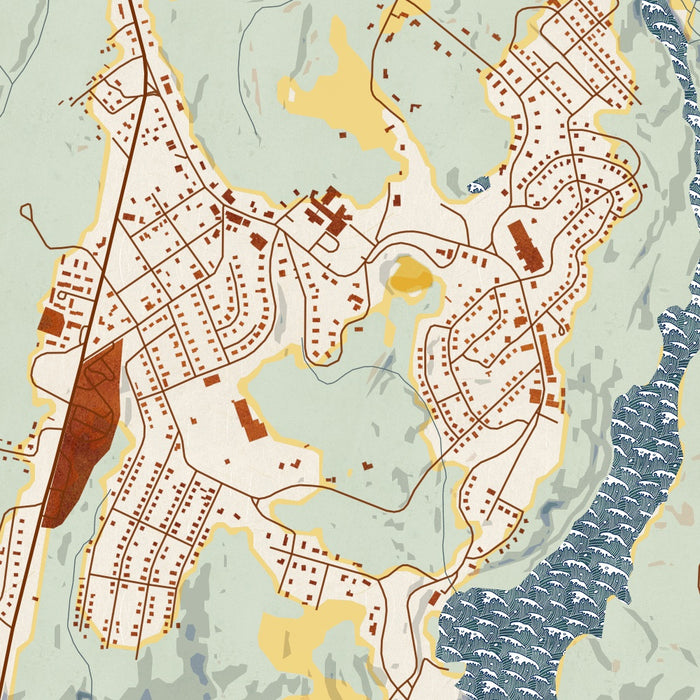 Great Falls South Carolina Map Print in Woodblock Style Zoomed In Close Up Showing Details