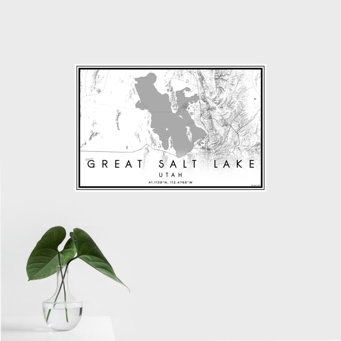 16x24 Great Salt Lake Utah Map Print Landscape Orientation in Classic Style With Tropical Plant Leaves in Water