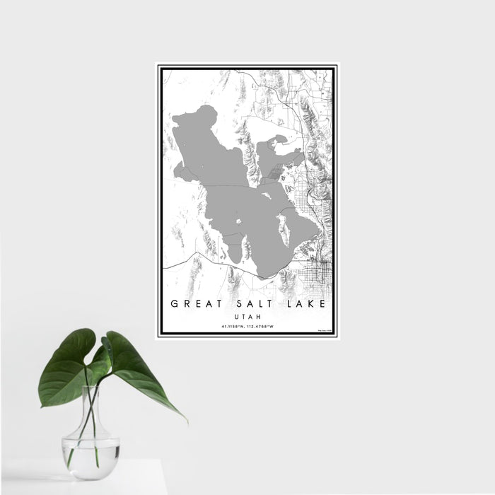 16x24 Great Salt Lake Utah Map Print Portrait Orientation in Classic Style With Tropical Plant Leaves in Water