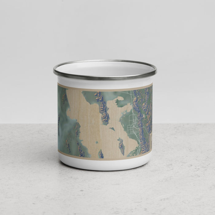 Front View Custom Great Salt Lake Utah Map Enamel Mug in Afternoon