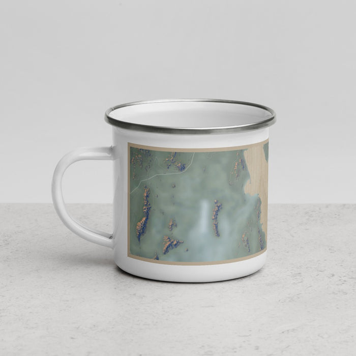 Left View Custom Great Salt Lake Utah Map Enamel Mug in Afternoon