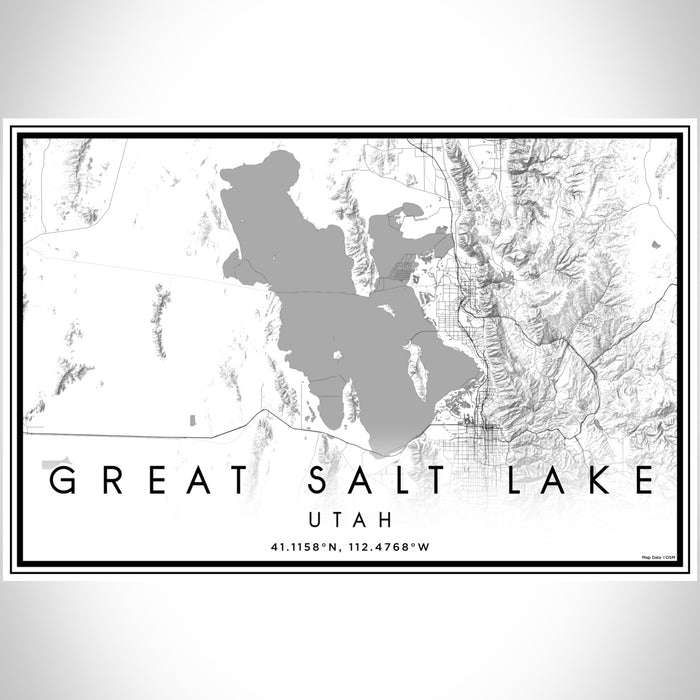 Great Salt Lake Utah Map Print Landscape Orientation in Classic Style With Shaded Background