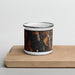 Front View Custom Great Salt Lake Utah Map Enamel Mug in Ember on Cutting Board