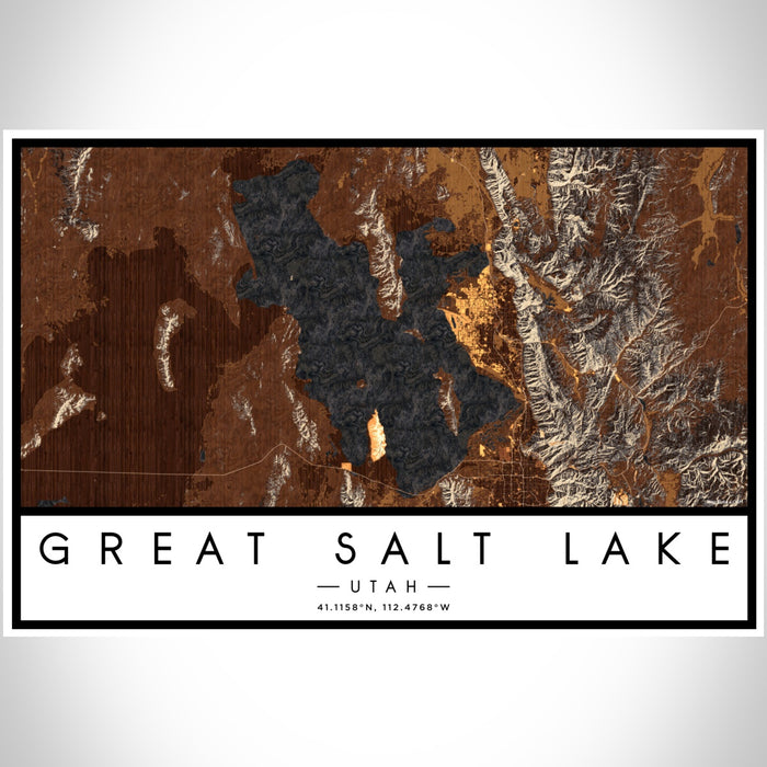 Great Salt Lake Utah Map Print Landscape Orientation in Ember Style With Shaded Background