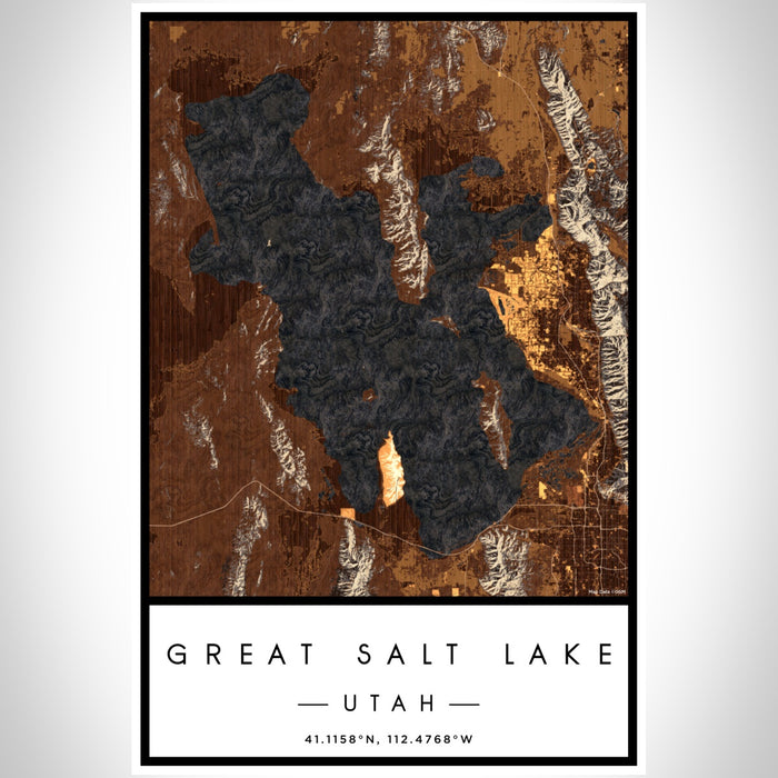 Great Salt Lake Utah Map Print Portrait Orientation in Ember Style With Shaded Background
