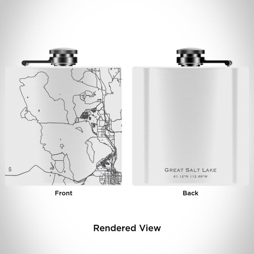 Rendered View of Great Salt Lake Utah Map Engraving on 6oz Stainless Steel Flask in White
