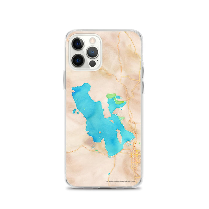 Custom iPhone 12 Pro Great Salt Lake Utah Map Phone Case in Watercolor