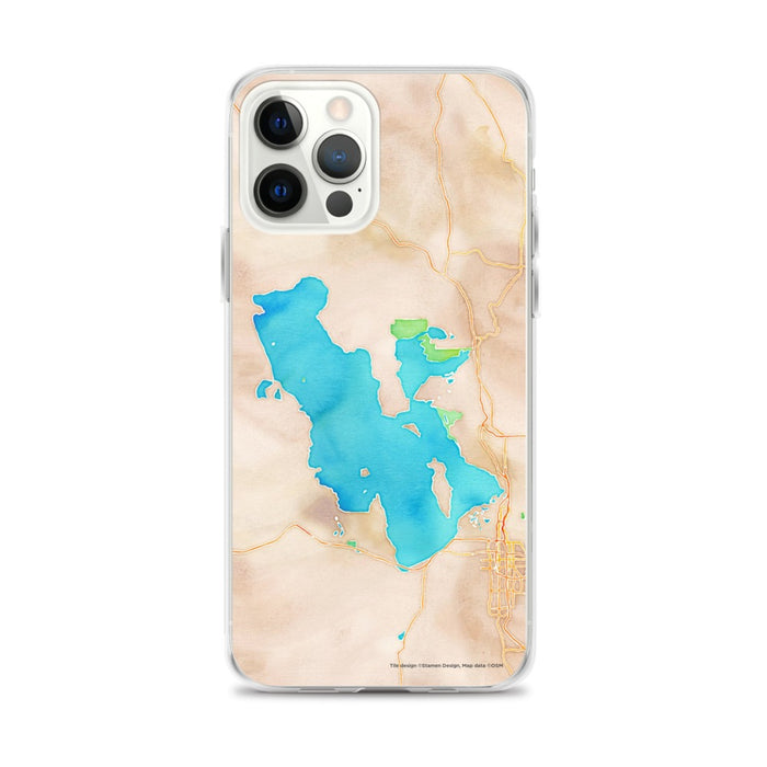 Custom iPhone 12 Pro Max Great Salt Lake Utah Map Phone Case in Watercolor