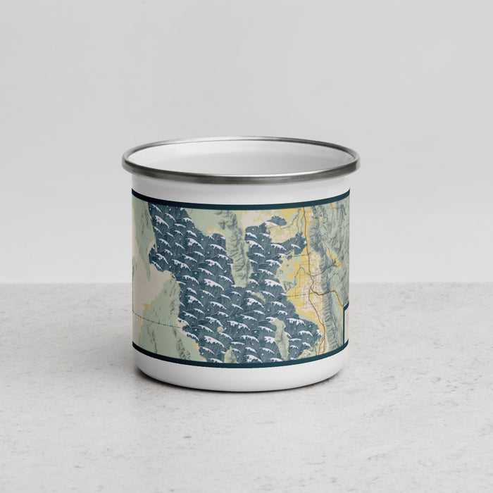 Front View Custom Great Salt Lake Utah Map Enamel Mug in Woodblock