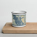 Front View Custom Great Salt Lake Utah Map Enamel Mug in Woodblock on Cutting Board