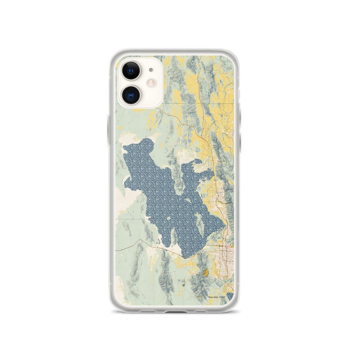 Custom iPhone 11 Great Salt Lake Utah Map Phone Case in Woodblock