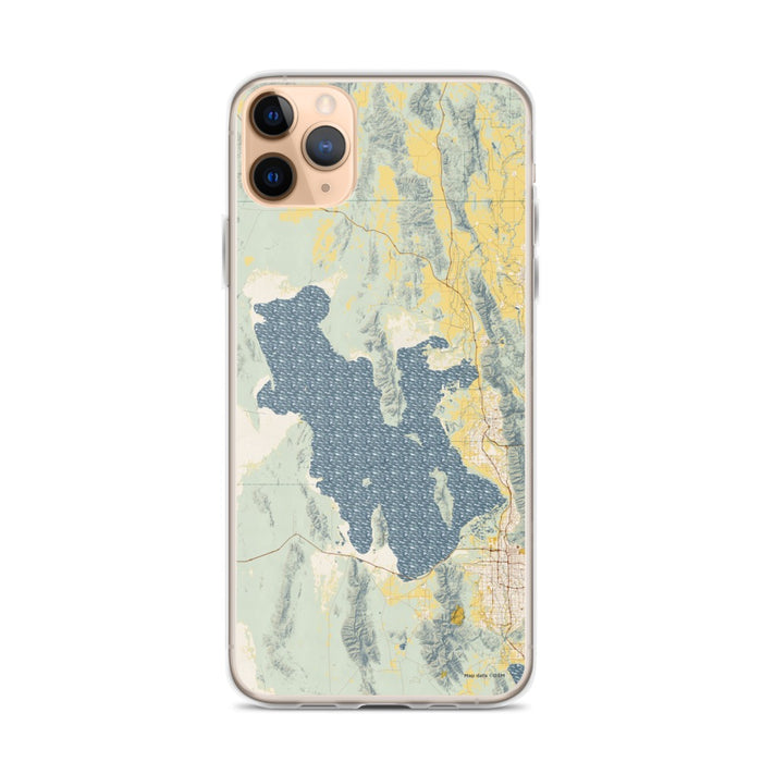 Custom iPhone 11 Pro Max Great Salt Lake Utah Map Phone Case in Woodblock
