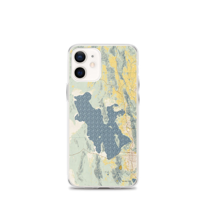 Custom iPhone 12 mini Great Salt Lake Utah Map Phone Case in Woodblock
