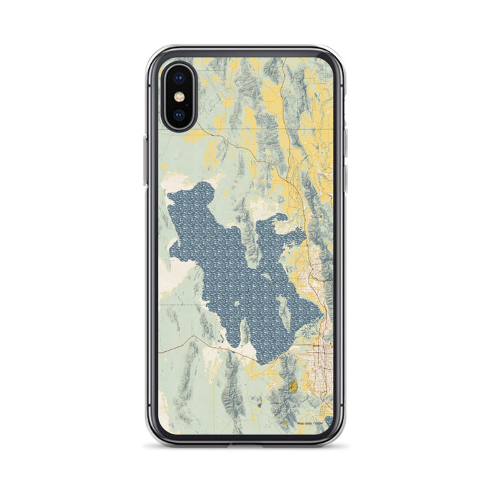 Custom iPhone X/XS Great Salt Lake Utah Map Phone Case in Woodblock
